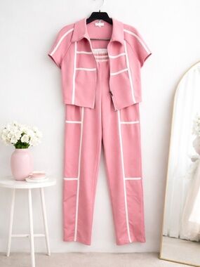 Pink 2-Piece Set | Cropped Zip Jacket & High-Waist Pants